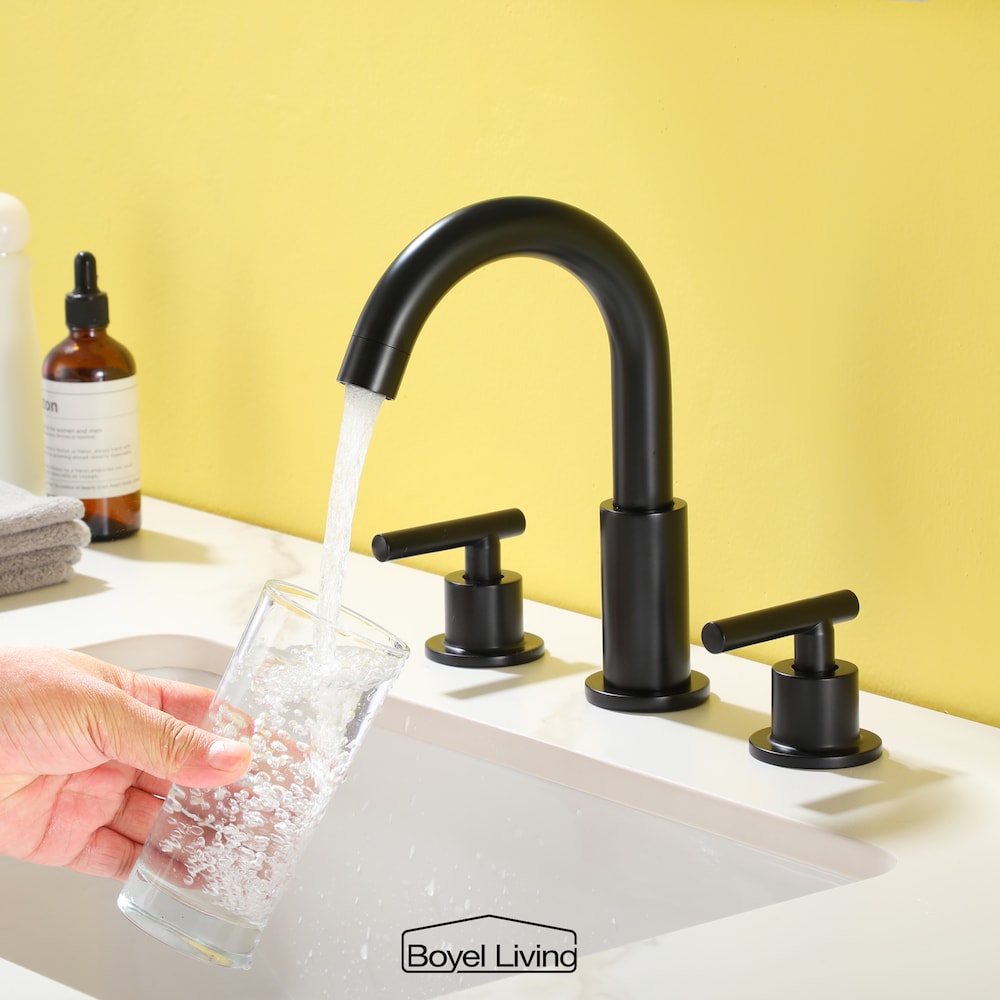 Robinet de lavabo de salle de bain à 2 poignées et 8 po avec valve en noir mat