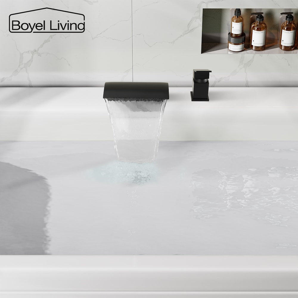 1-Handle Deck-Mount Roman Bathroom Sink Faucet Tub Faucet in Matte Black