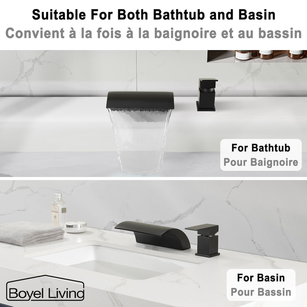 1-Handle Deck-Mount Roman Bathroom Sink Faucet Tub Faucet in Matte Black