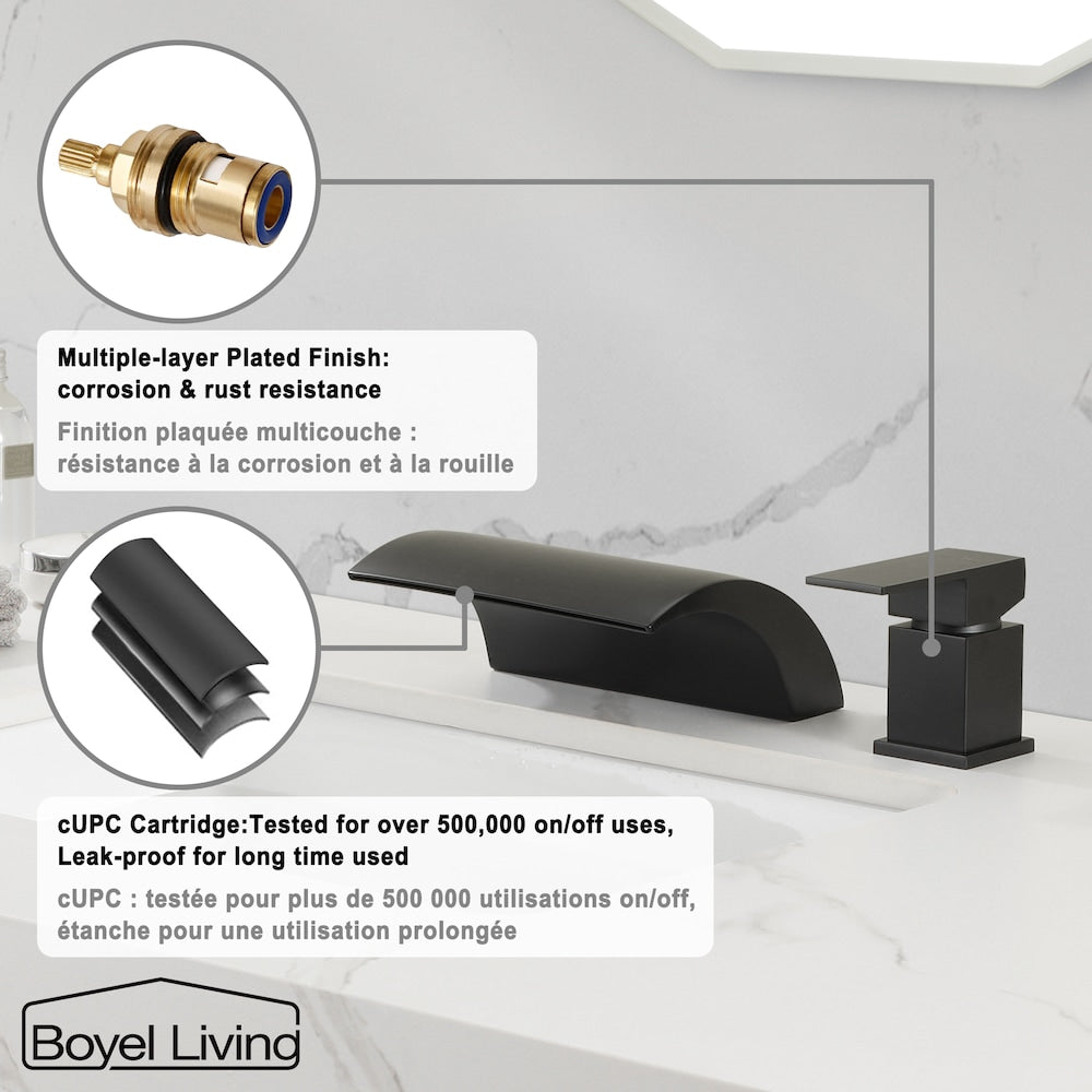 1-Handle Deck-Mount Roman Bathroom Sink Faucet Tub Faucet in Matte Black