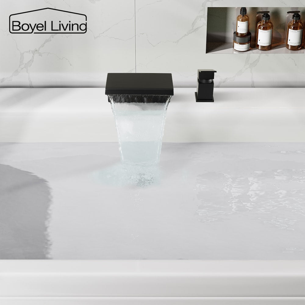 Robinet de salle de bain à poignée unique à large portée de 8 pouces en noir mat