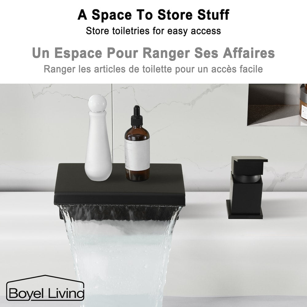 Robinet de salle de bain à poignée unique à large portée de 8 pouces en noir mat