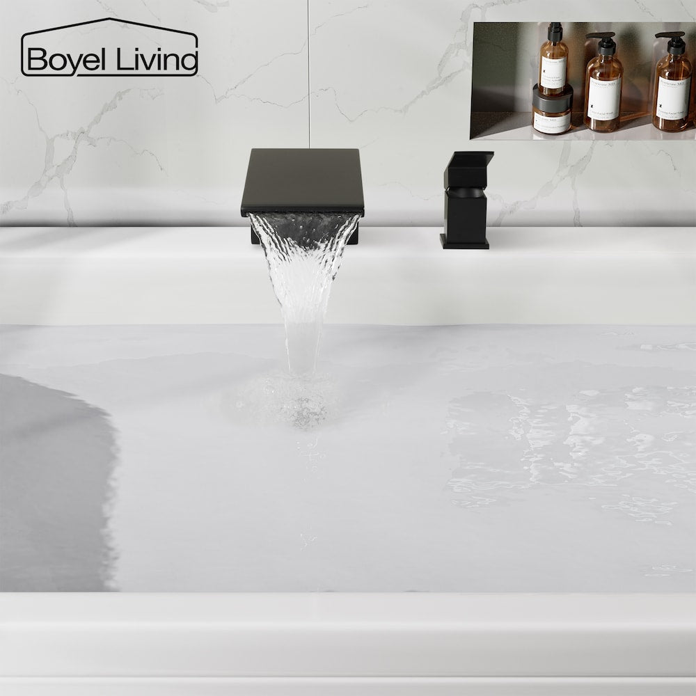 Robinet de baignoire de salle de bain à poignée unique en cascade de 8 pouces en noir mat