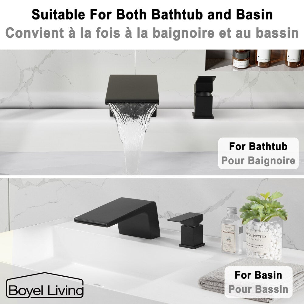 Robinet de baignoire de salle de bain à poignée unique en cascade de 8 pouces en noir mat