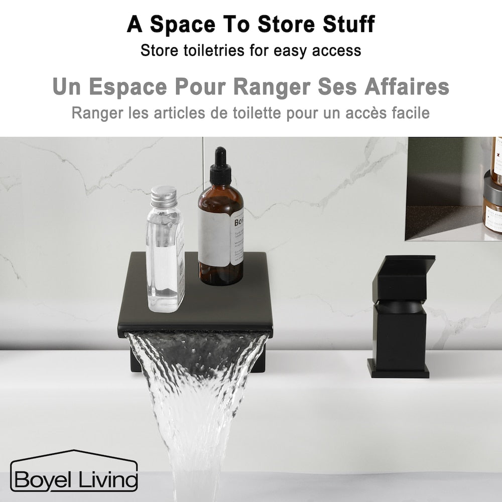 Robinet de baignoire de salle de bain à poignée unique en cascade de 8 pouces en noir mat