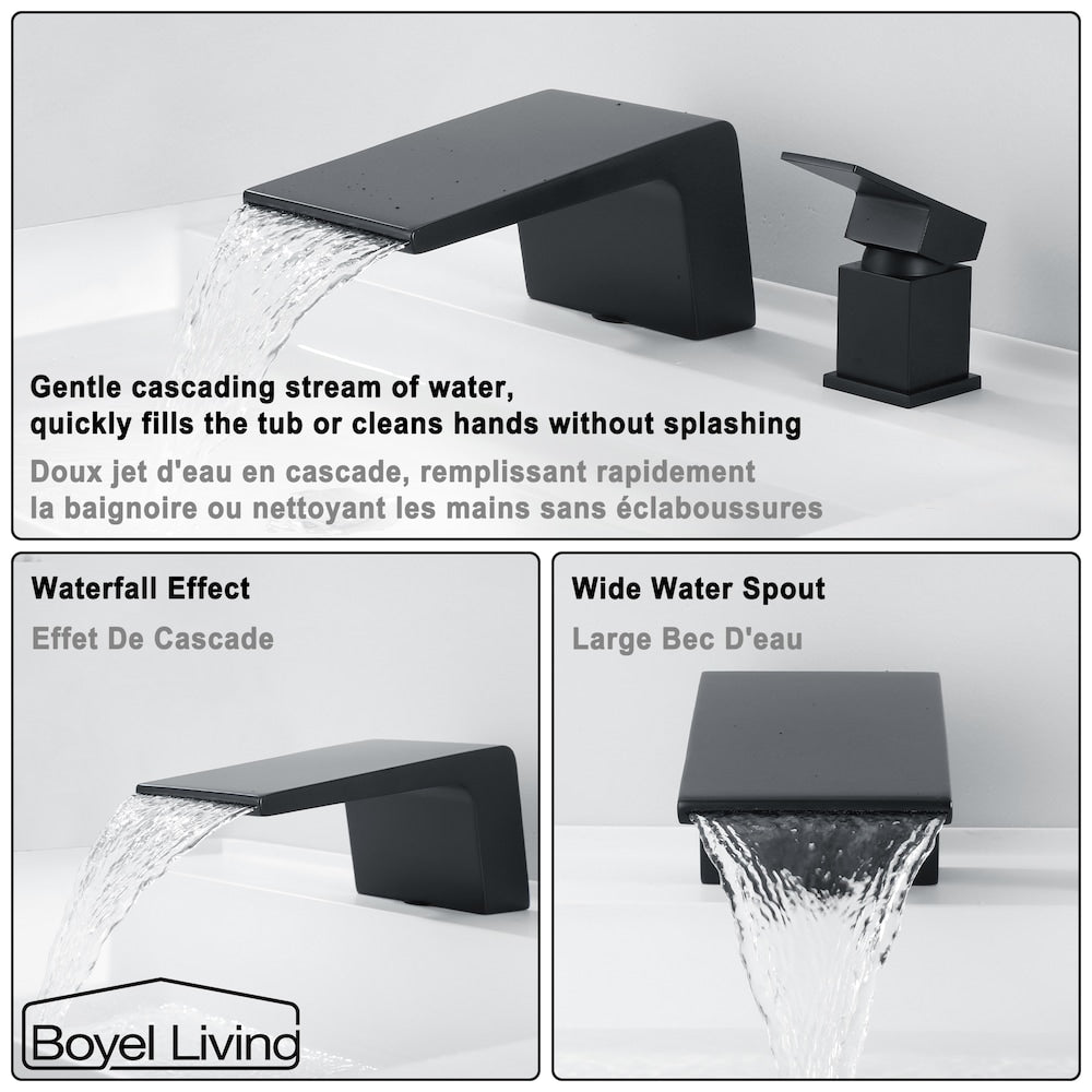 Robinet de baignoire de salle de bain à poignée unique en cascade de 8 pouces en noir mat