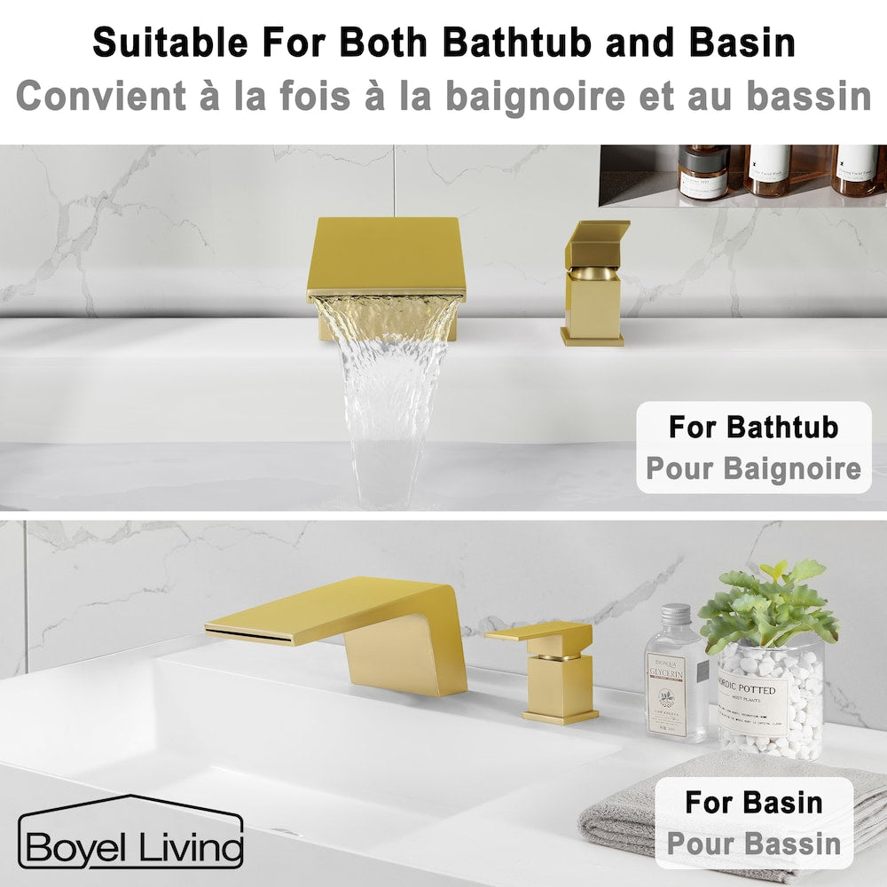 8 inch Waterfall Single Handle Bathroom Tub Faucet Faucet in Brushed Gold