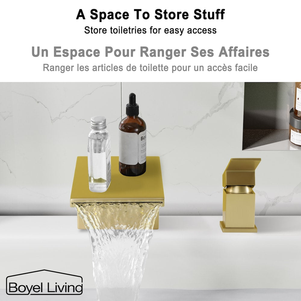 8 inch Waterfall Single Handle Bathroom Tub Faucet Faucet in Brushed Gold