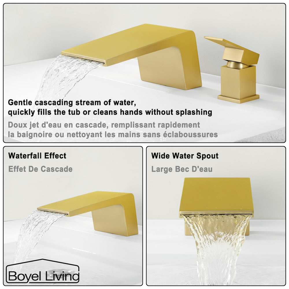 8 inch Waterfall Single Handle Bathroom Tub Faucet Faucet in Brushed Gold