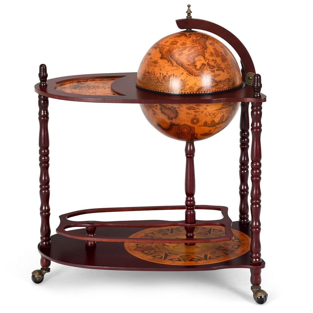 Support de bar à vin en bois Globe 34'' H 16e siècle Étagère à bouteilles d'alcool italienne