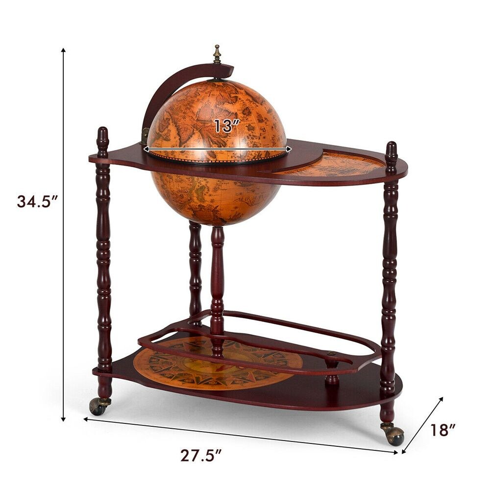 Support de bar à vin en bois Globe 34'' H 16e siècle Étagère à bouteilles d'alcool italienne