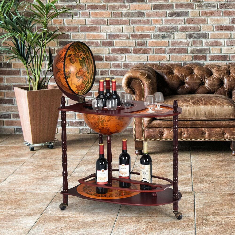 Support de bar à vin en bois Globe 34'' H 16e siècle Étagère à bouteilles d'alcool italienne