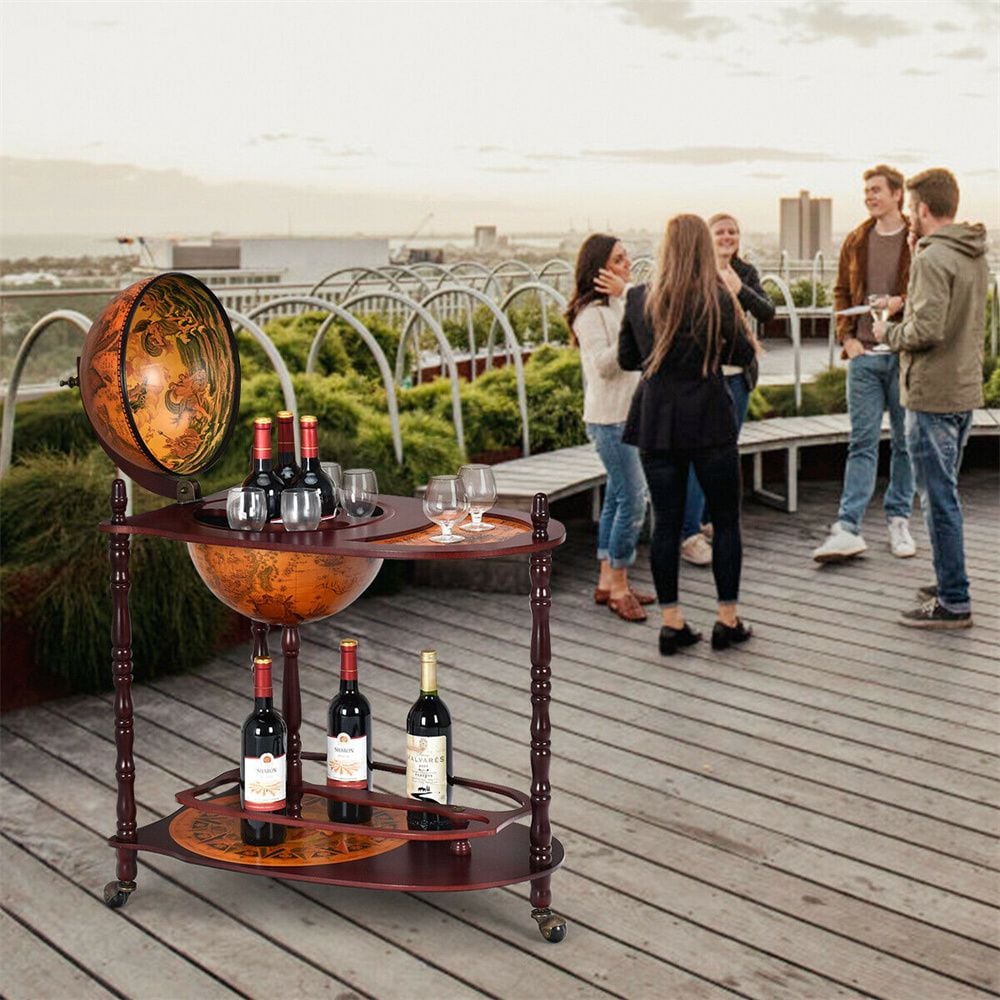 Support de bar à vin en bois Globe 34'' H 16e siècle Étagère à bouteilles d'alcool italienne