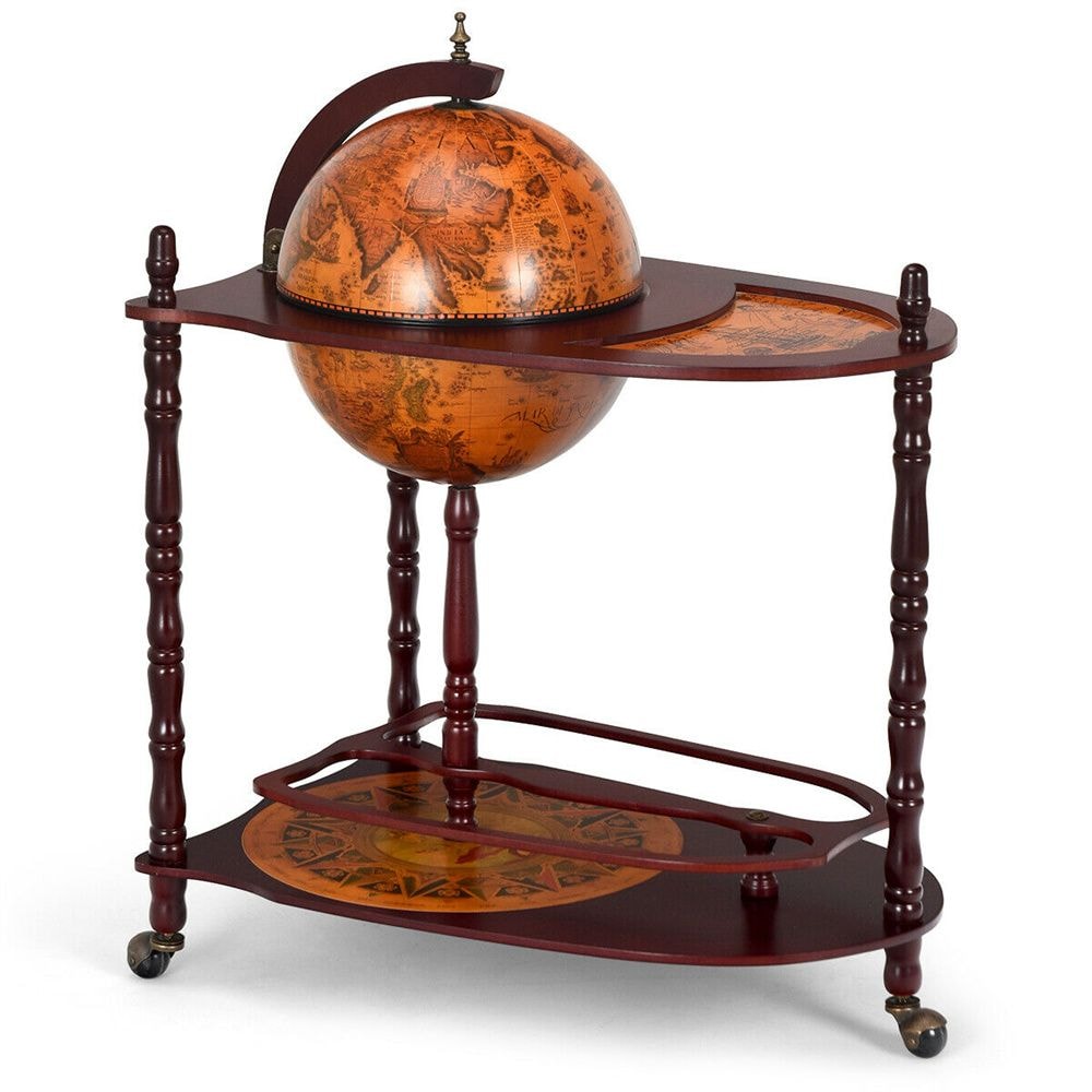 Support de bar à vin en bois Globe 34'' H 16e siècle Étagère à bouteilles d'alcool italienne