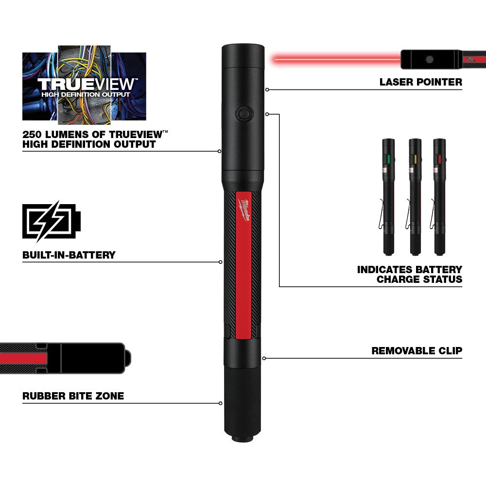 250 Lumens Internal Rechargeable Penlight with Laser