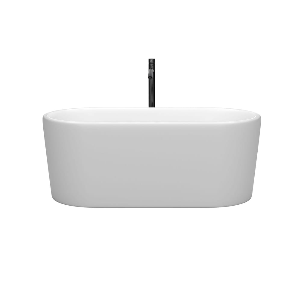 Baignoire autoportante Ursula de 59 pouces en blanc mat avec garniture en chrome poli et robinet en noir mat