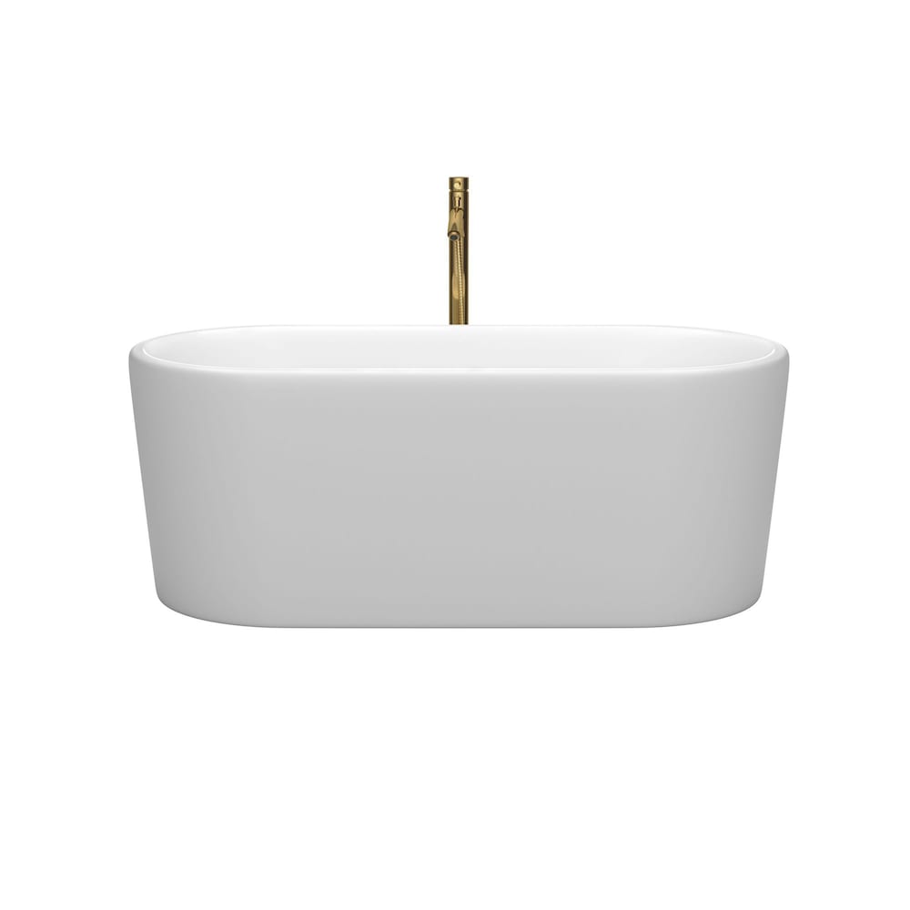 Ursula 59 inch Freestanding Bathtub in Matte White with Shiny White Trim and Faucet in Brushed Gold