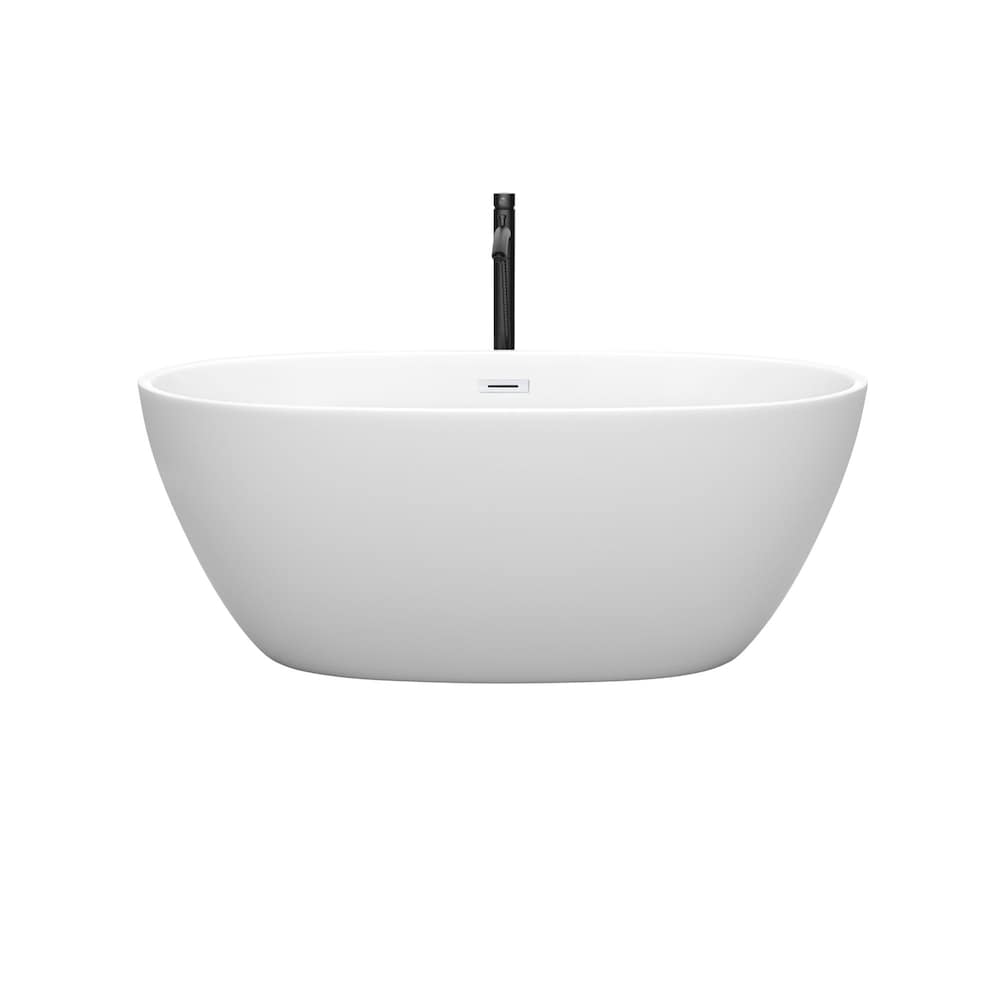 Baignoire autoportante Juno de 59 pouces en blanc mat avec garniture blanche brillante et robinet en noir mat