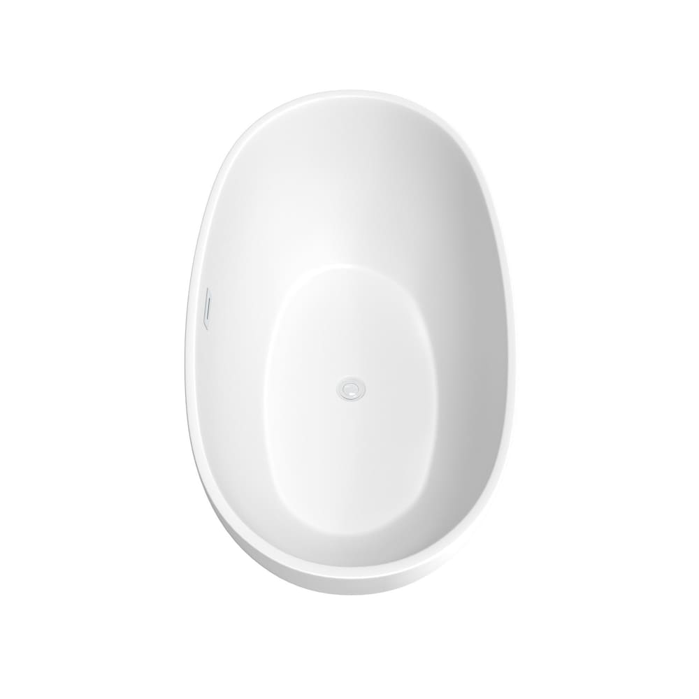 Baignoire autoportante Juno de 59 pouces en blanc mat avec garniture blanche brillante et robinet en noir mat