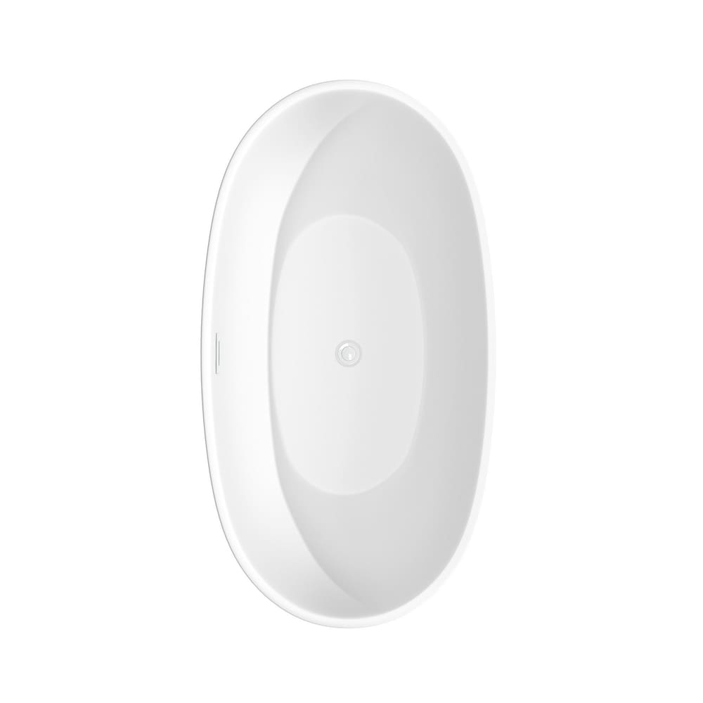Juno 59 inch Freestanding Bathtub in Matte White with Shiny White Trim and Faucet in Brushed Gold