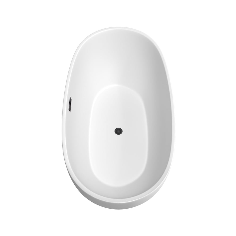 Baignoire autoportante Juno de 63 pouces en blanc mat avec robinet, drain et garniture de trop-plein en noir mat