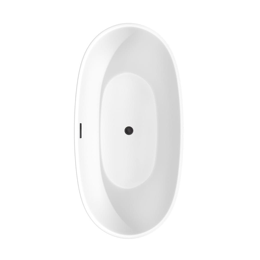 Baignoire autoportante Juno de 63 pouces en blanc mat avec robinet, drain et garniture de trop-plein en noir mat
