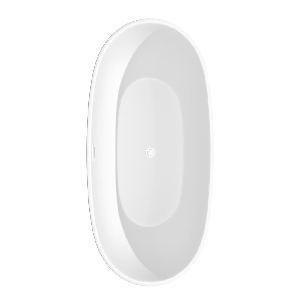 Baignoire autoportante Juno de 67 pouces en blanc mat avec garniture blanche brillante et robinet en noir mat