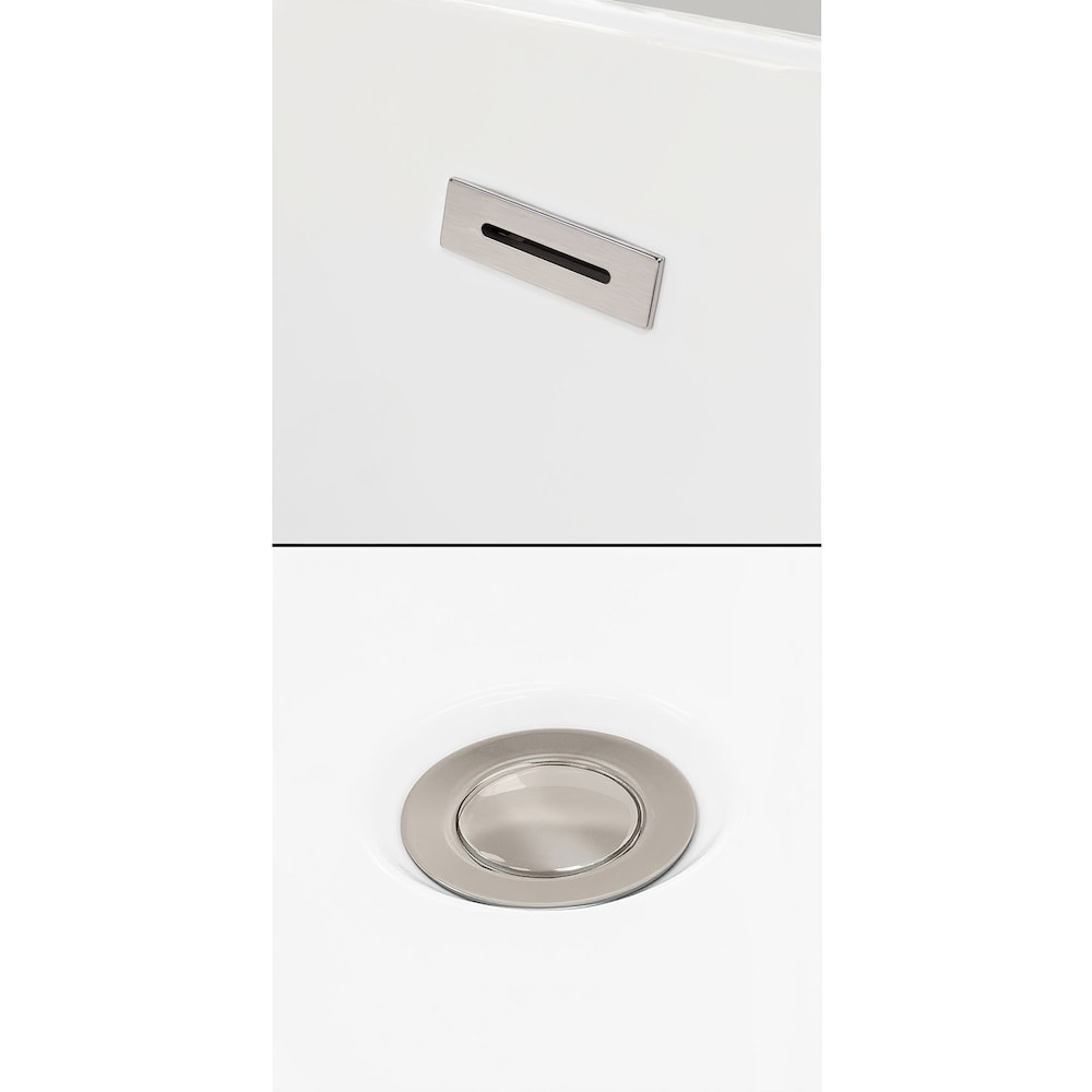 Hannah 59 inch Freestanding Bathtub in White with Faucet, Drain and Overflow Trim in Brushed Nickel