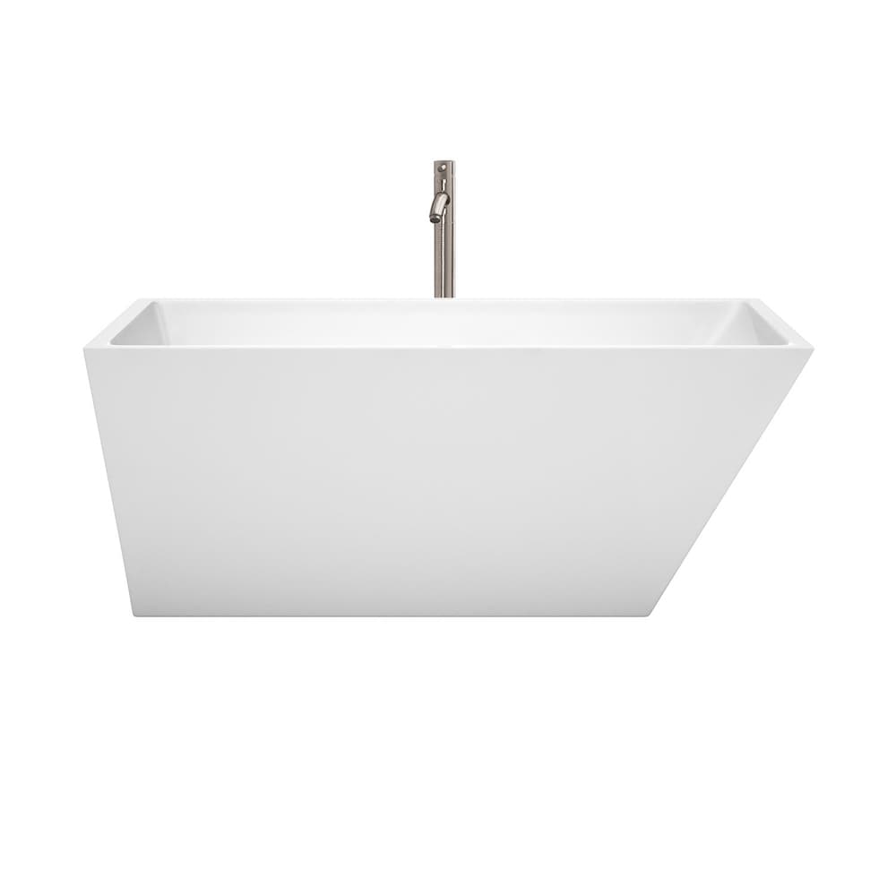 Hannah 59 inch Freestanding Bathtub in White with Faucet, Drain and Overflow Trim in Brushed Nickel