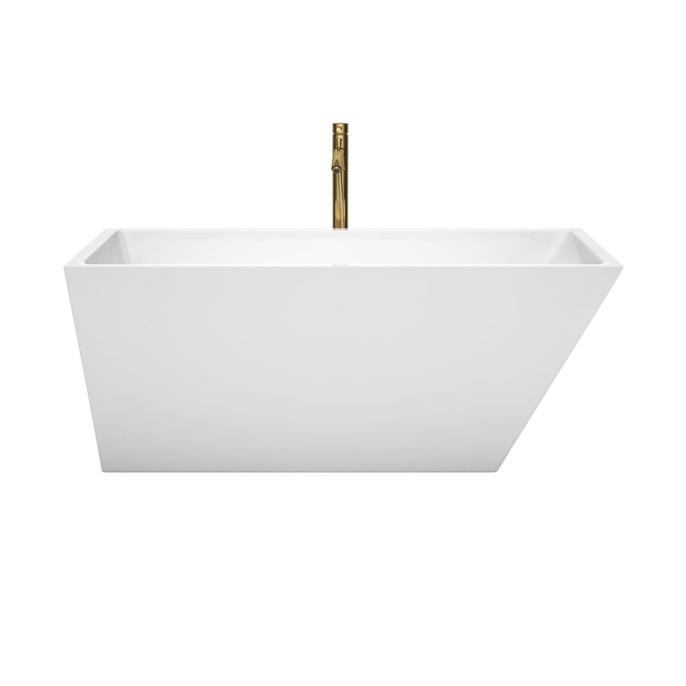 Hannah 59 inch Freestanding Bathtub in White with Polished Chrome Trim and Faucet in Brushed Gold