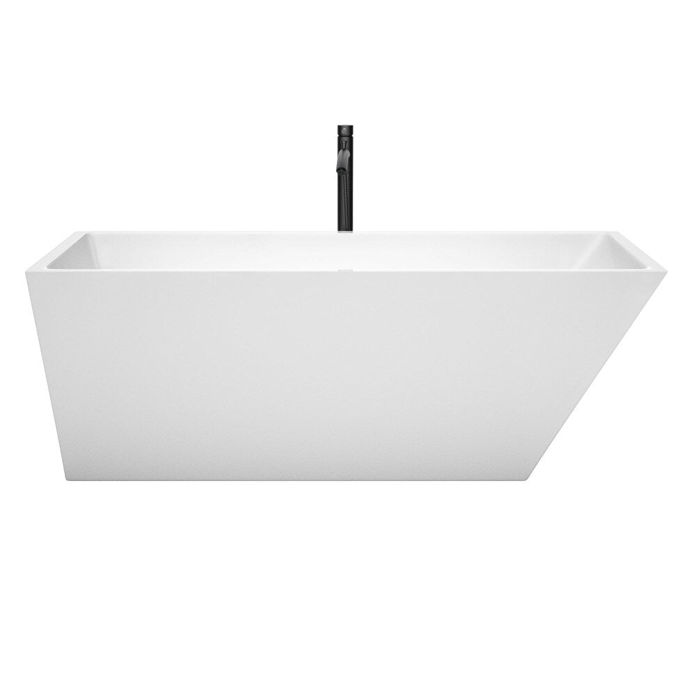 Hannah 67 inch Freestanding Bathtub in White with Faucet, Drain and Overflow Trim in Matte Black