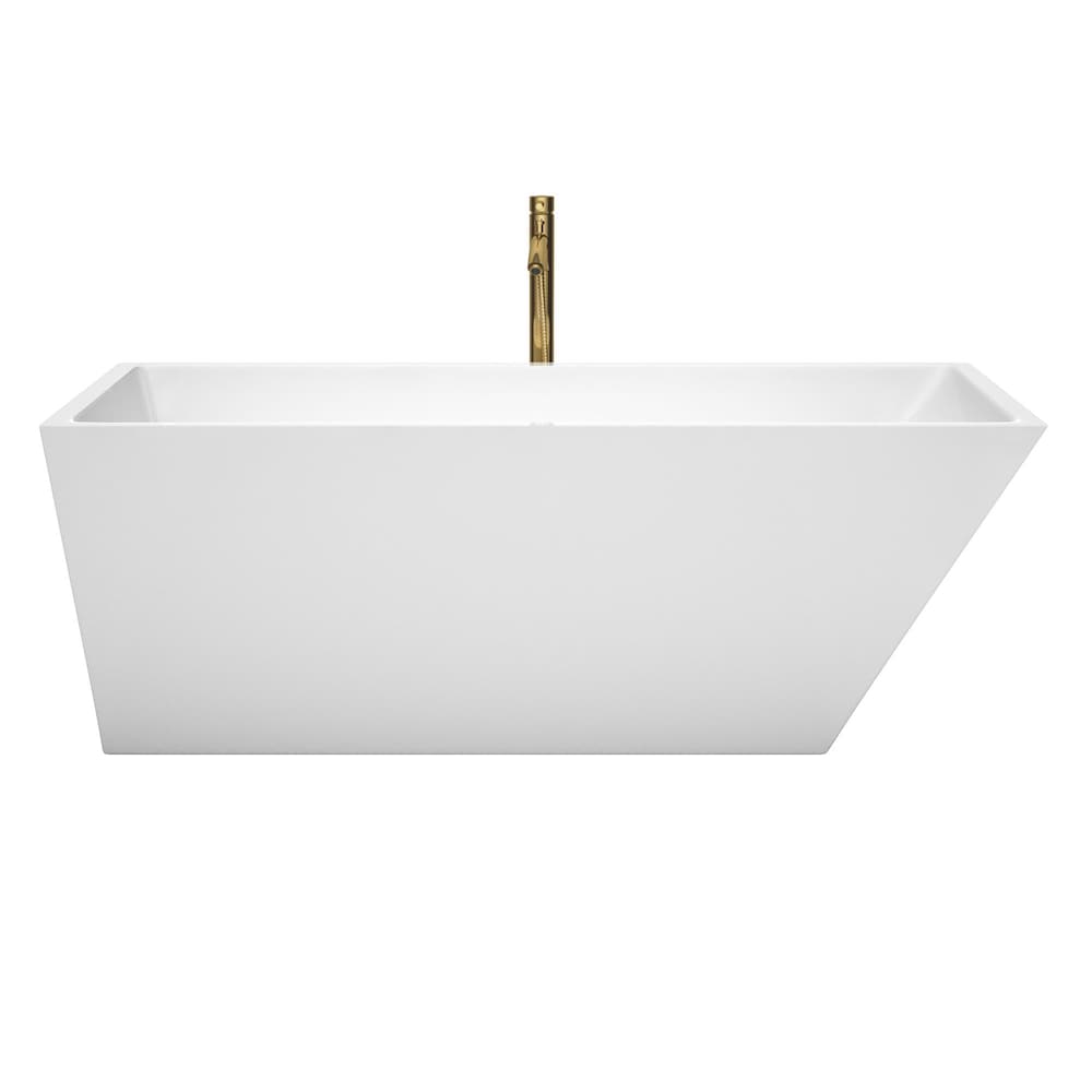 Hannah 67 inch Freestanding Bathtub in White with Shiny White Trim and Faucet in Brushed Gold