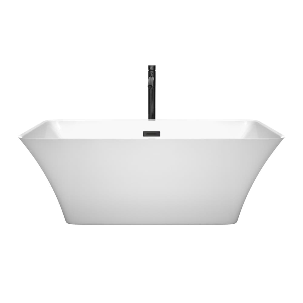 Baignoire autoportante Tiffany de 59 pouces en blanc avec robinet, drain et garniture de trop-plein en noir mat
