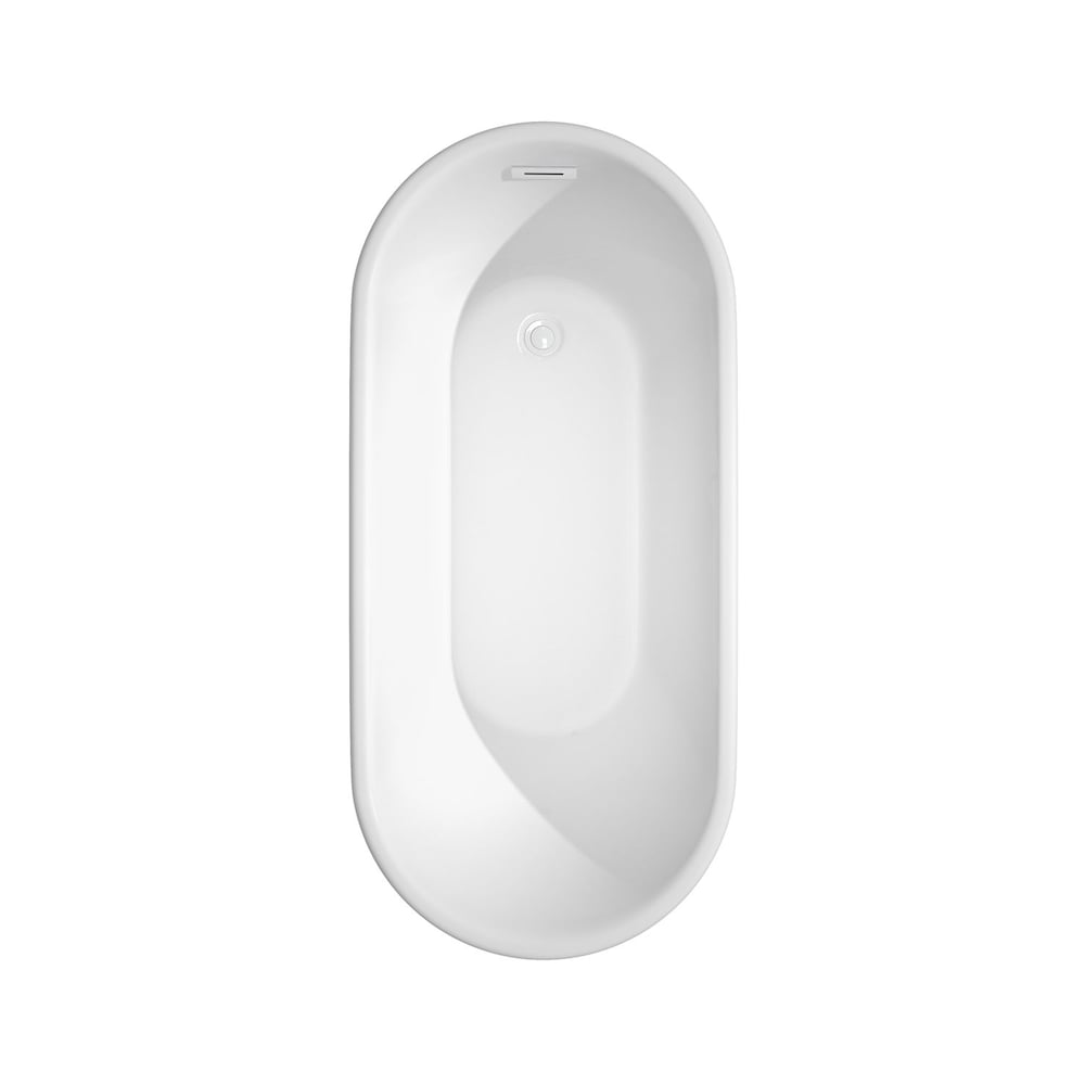 Ursula 59 inch Freestanding Bathtub in White with Shiny White Trim and Faucet in Brushed Gold