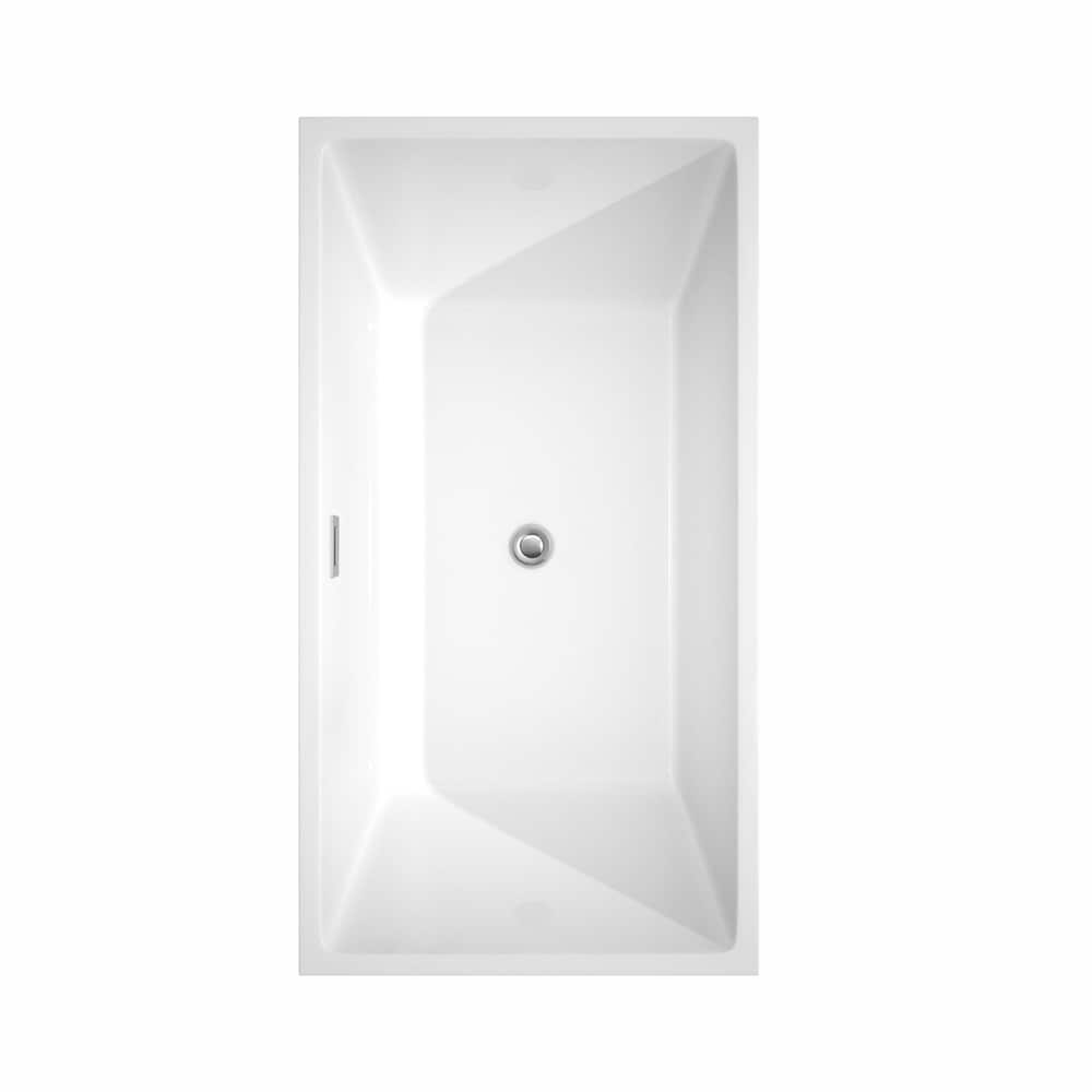 Sara 59 inch Freestanding Bathtub in White with Polished Chrome Trim and Faucet in Matte Black