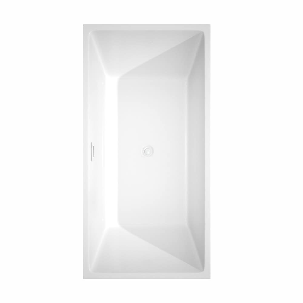 Baignoire autoportante Sara de 63 pouces en blanc avec garniture blanche brillante et robinet en noir mat