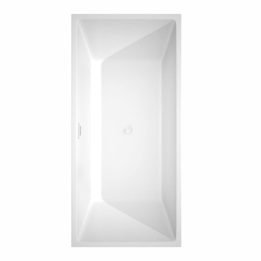 Sara 67 inch Freestanding Bathtub in White with Shiny White Trim and Faucet in Matte Black