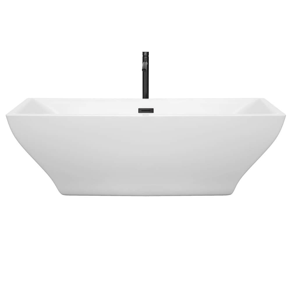 Maryam 71 inch Freestanding Bathtub in White with Faucet, Drain and Overflow Trim in Matte Black