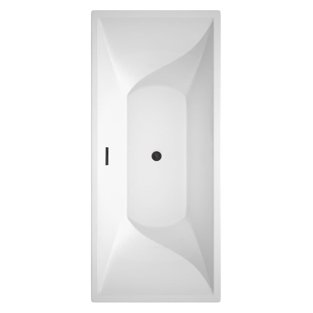 Maryam 71 inch Freestanding Bathtub in White with Faucet, Drain and Overflow Trim in Matte Black