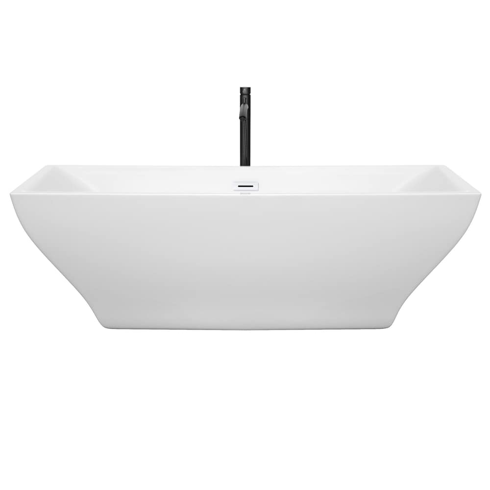 Baignoire autoportante Maryam de 71 pouces en blanc avec garniture blanche brillante et robinet en noir mat