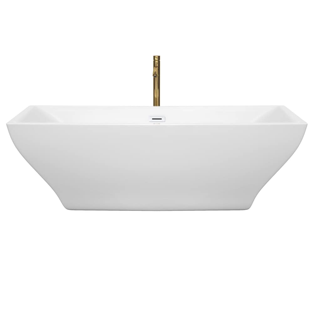 Baignoire autoportante Maryam de 71 pouces en blanc avec garniture blanche brillante et robinet en or brossé