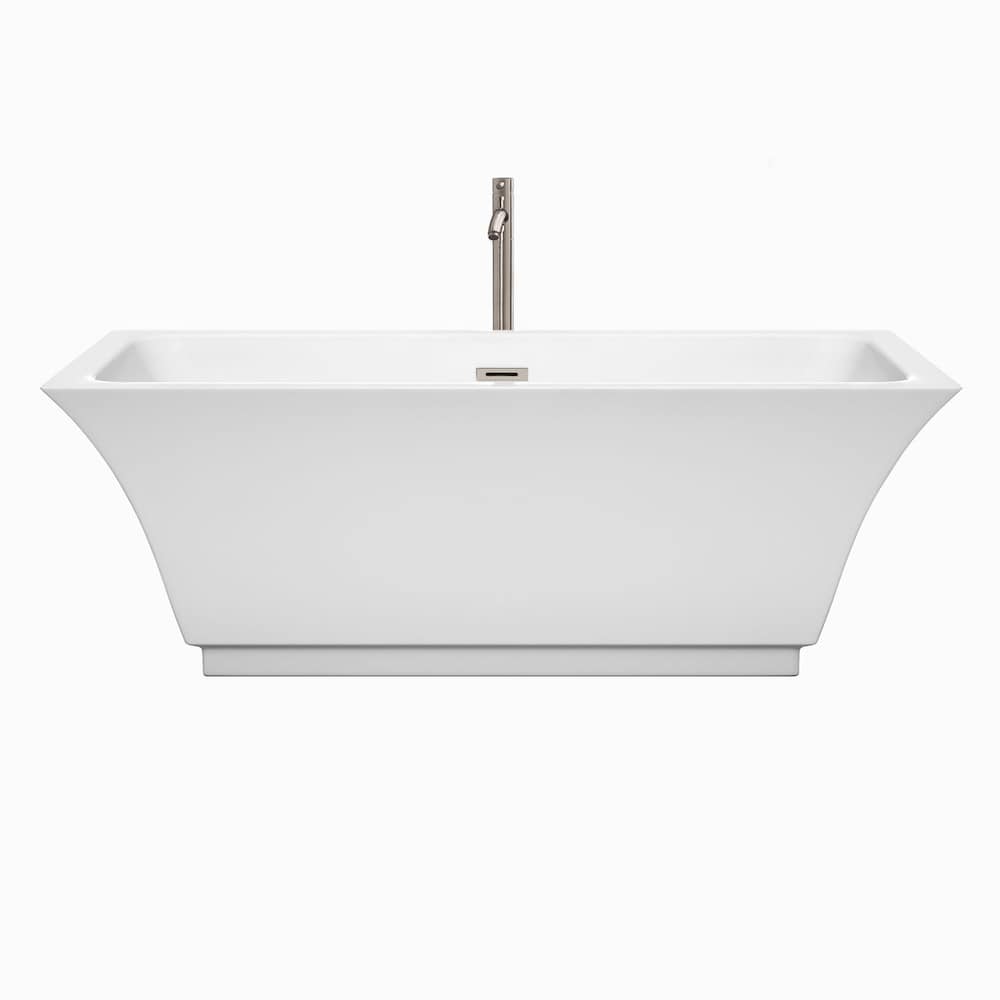Baignoire autoportante Galina de 67 pouces en blanc avec robinet, drain et garniture de trop-plein en nickel brossé