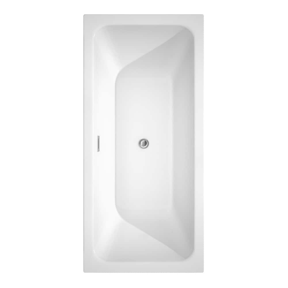 Galina 67 inch Freestanding Bathtub in White with Polished Chrome Trim and Faucet in Brushed Gold