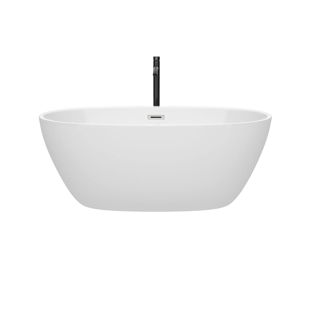 Juno 59 inch Freestanding Bathtub in White with Polished Chrome Trim and Faucet in Matte Black