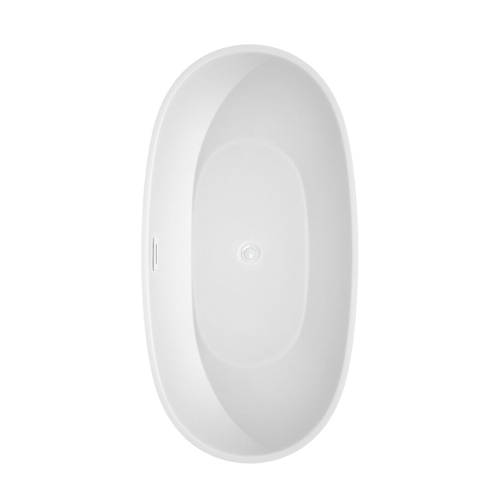 Baignoire autoportante Juno de 63 pouces en blanc avec garniture blanche brillante et robinet en noir mat