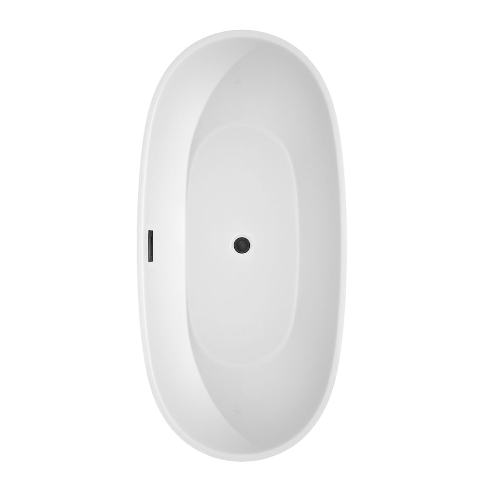 Baignoire autoportante Juno de 67 pouces en blanc avec robinet, drain et garniture de trop-plein en noir mat