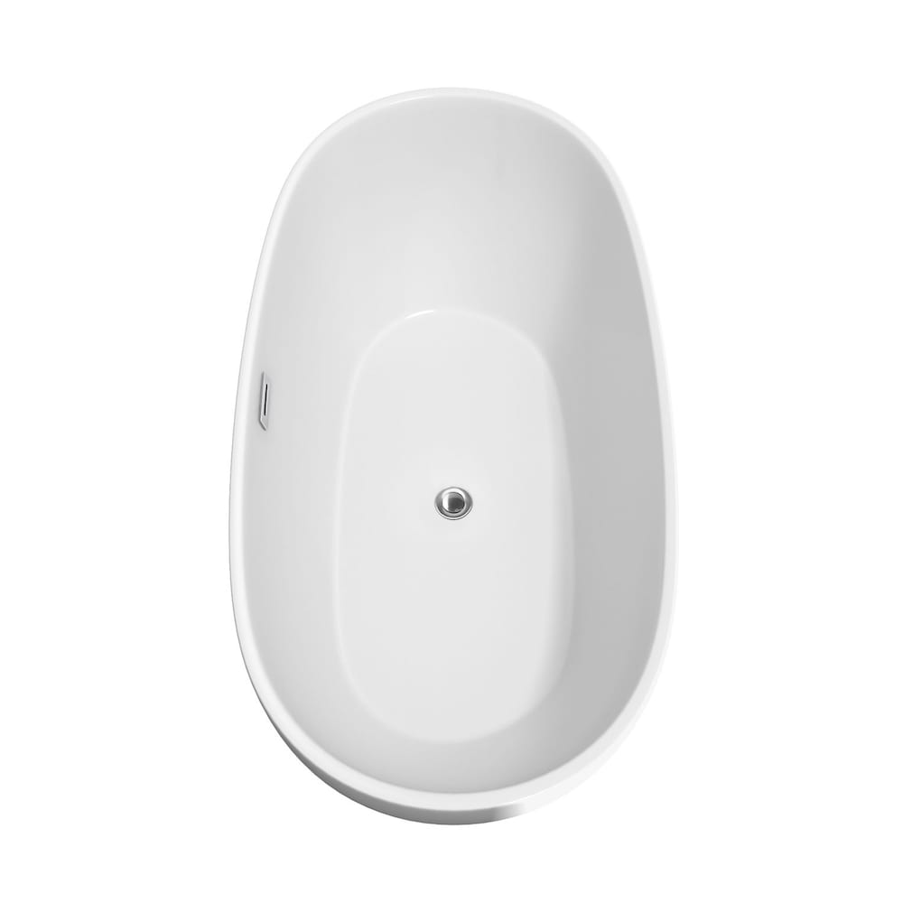 Baignoire autoportante Juno de 67 pouces en blanc avec garniture en chrome poli et robinet en or brossé