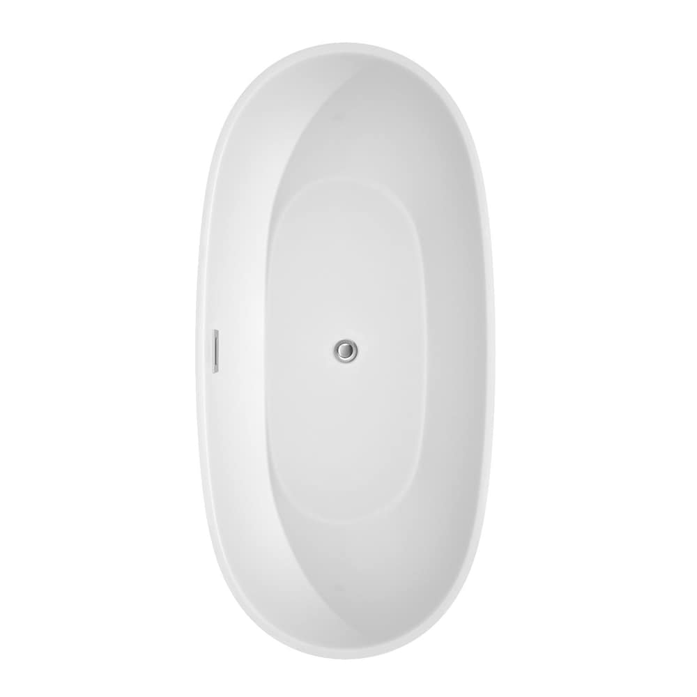 Baignoire autoportante Juno de 67 pouces en blanc avec garniture en chrome poli et robinet en or brossé