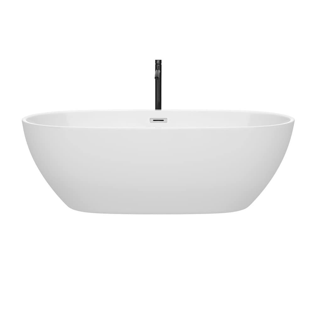 Juno 71 inch Freestanding Bathtub in White with Polished Chrome Trim and Faucet in Matte Black