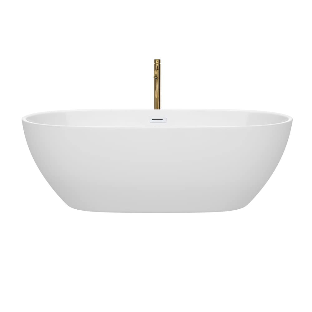 Baignoire autoportante Juno de 71 pouces en blanc avec garniture blanche brillante et robinet en or brossé